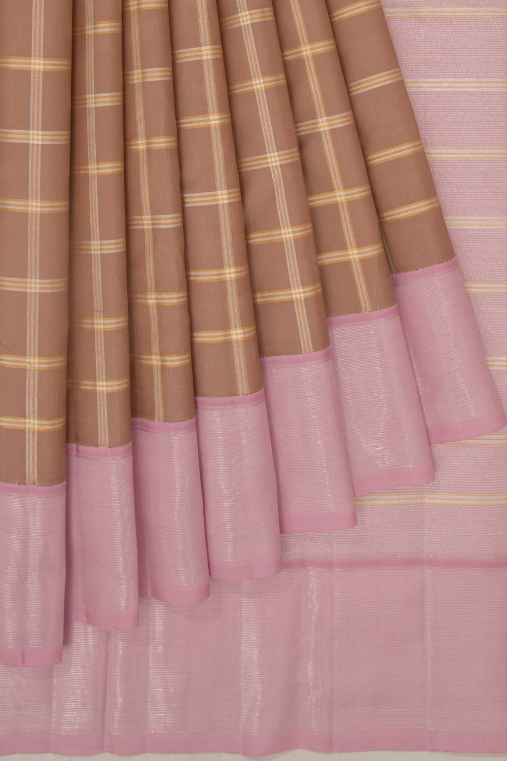 Kanchipuram Silk Checks Brown Saree
