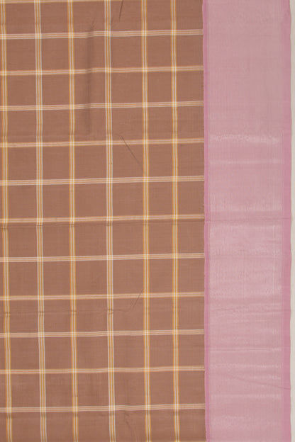 Kanchipuram Silk Checks Brown Saree