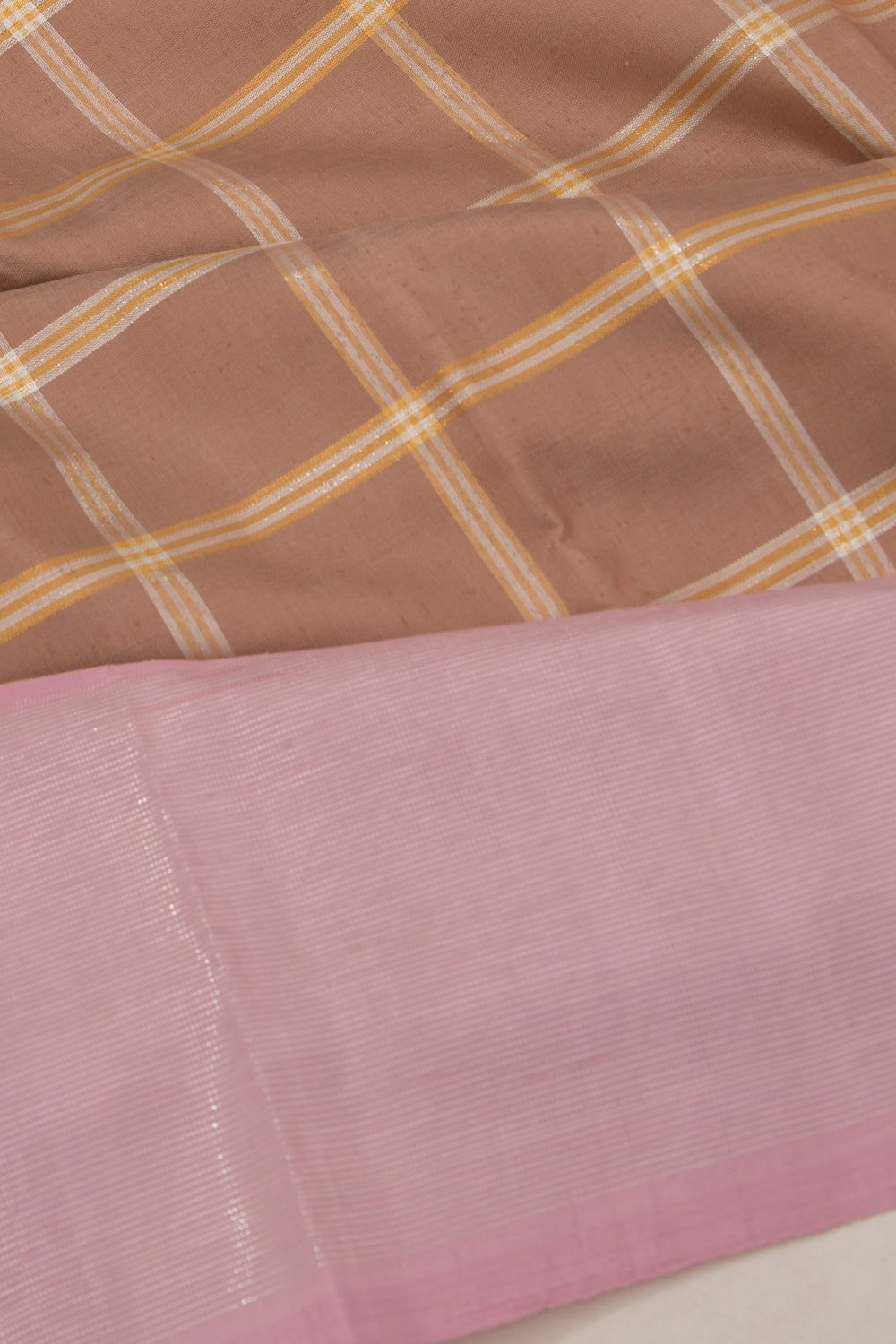 Kanchipuram Silk Checks Brown Saree