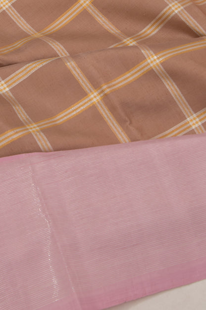 Kanchipuram Silk Checks Brown Saree