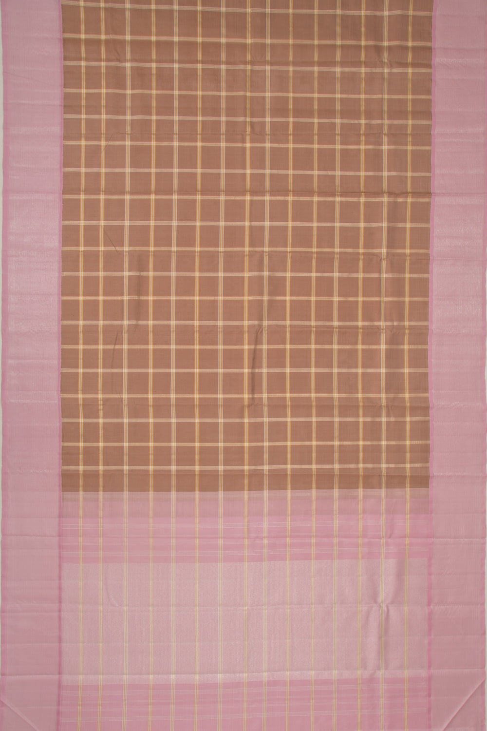 Kanchipuram Silk Checks Brown Saree