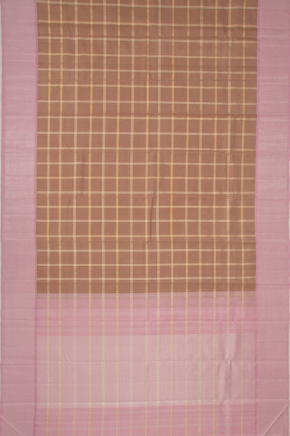 Kanchipuram Silk Checks Brown Saree