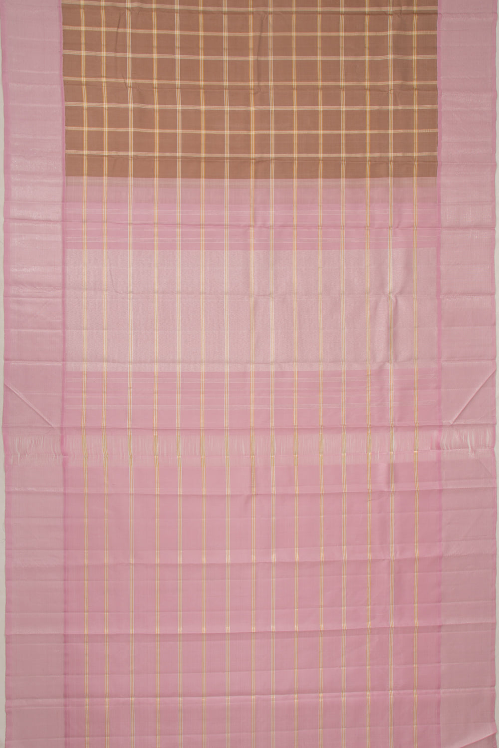 Kanchipuram Silk Checks Brown Saree
