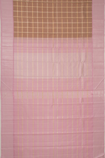 Kanchipuram Silk Checks Brown Saree