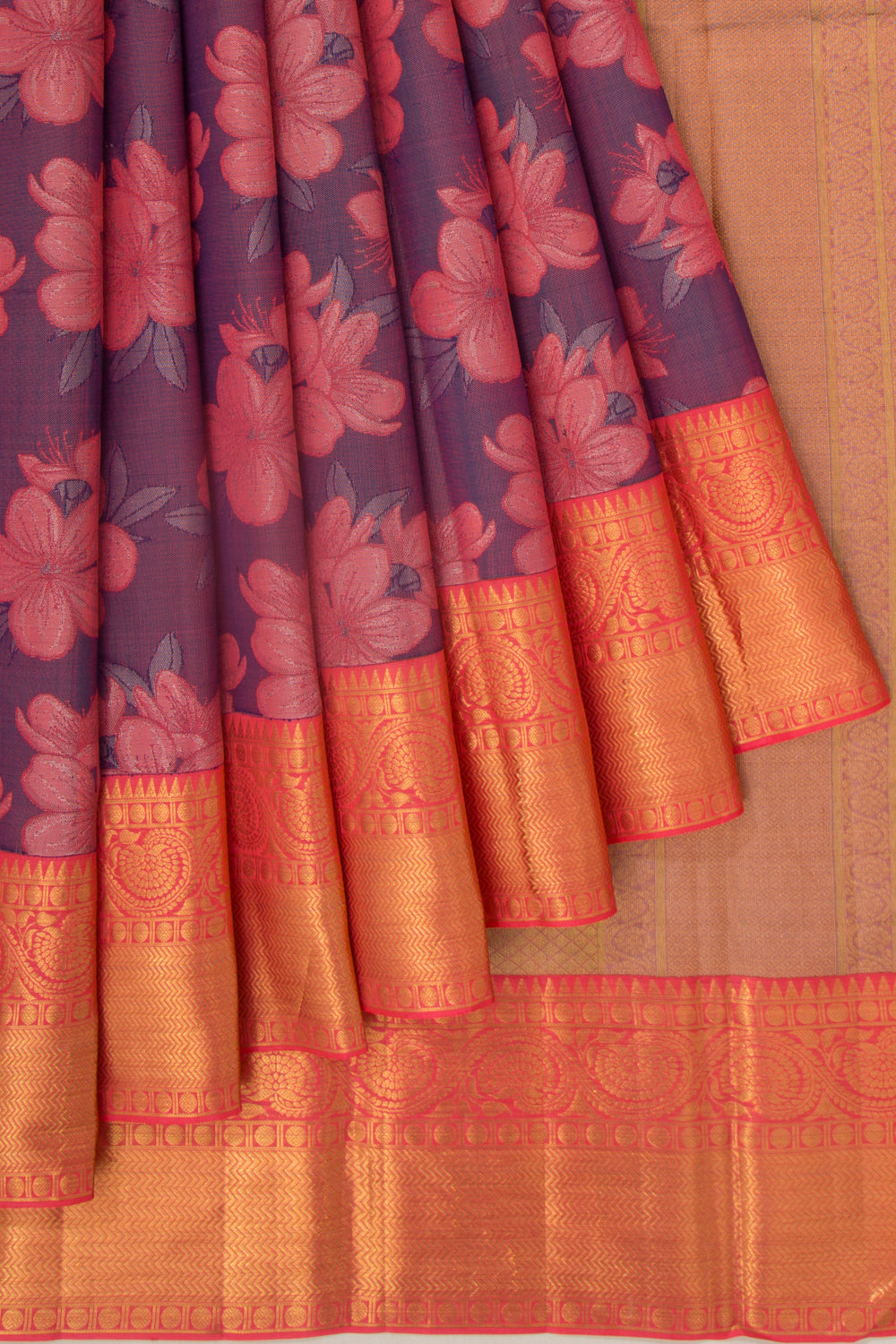Taranga Kanchi Silk Floral Printed Blue Saree