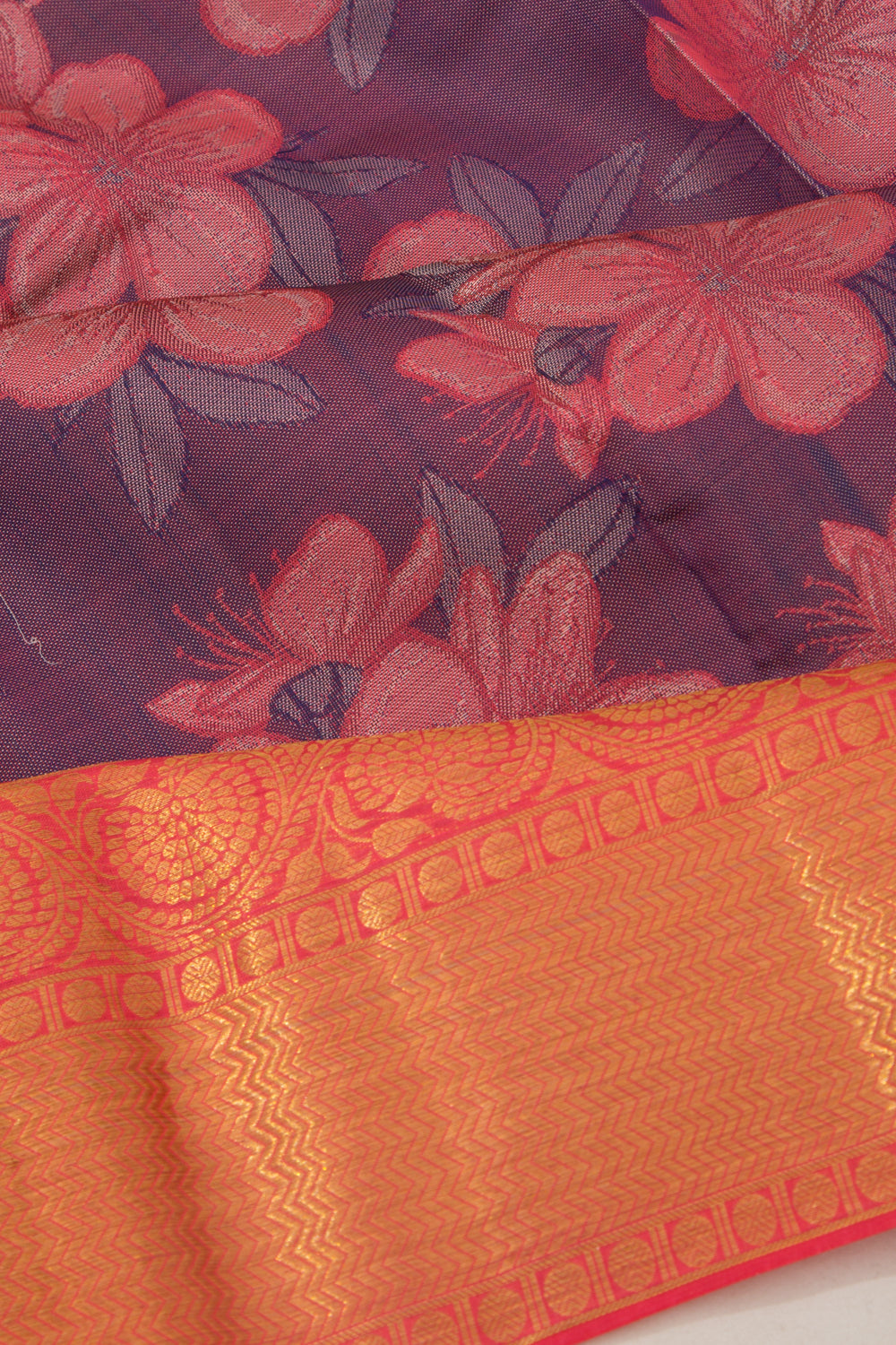 Taranga Kanchi Silk Floral Printed Blue Saree