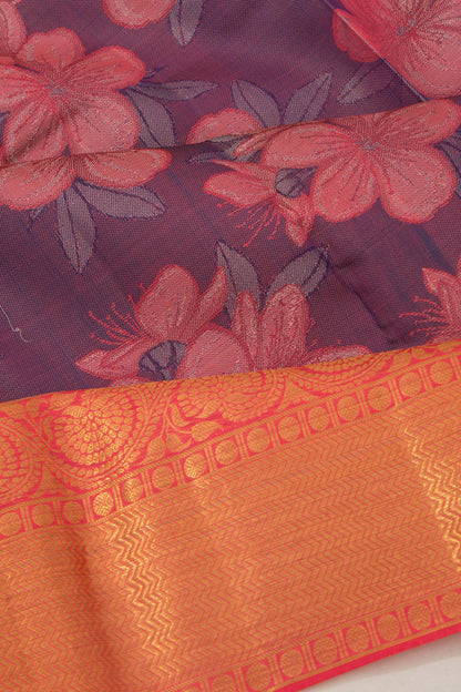 Taranga Kanchi Silk Floral Printed Blue Saree