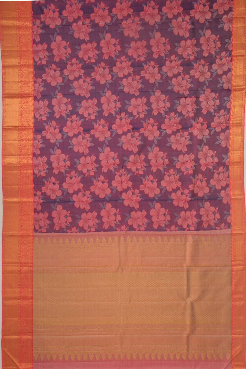Taranga Kanchi Silk Floral Printed Blue Saree