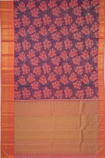 Taranga Kanchi Silk Floral Printed Blue Saree