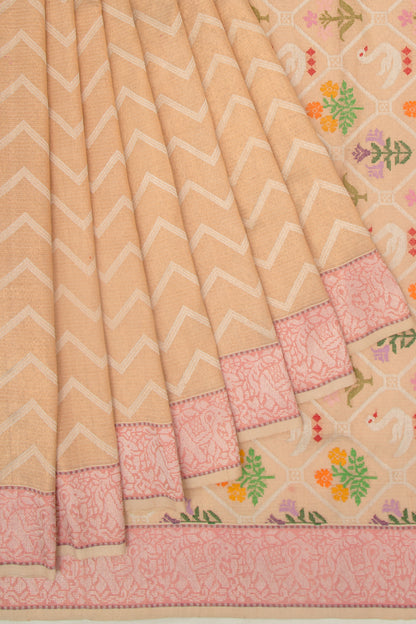 Kota Silk Tissue Zig Zag Lines Cream Saree