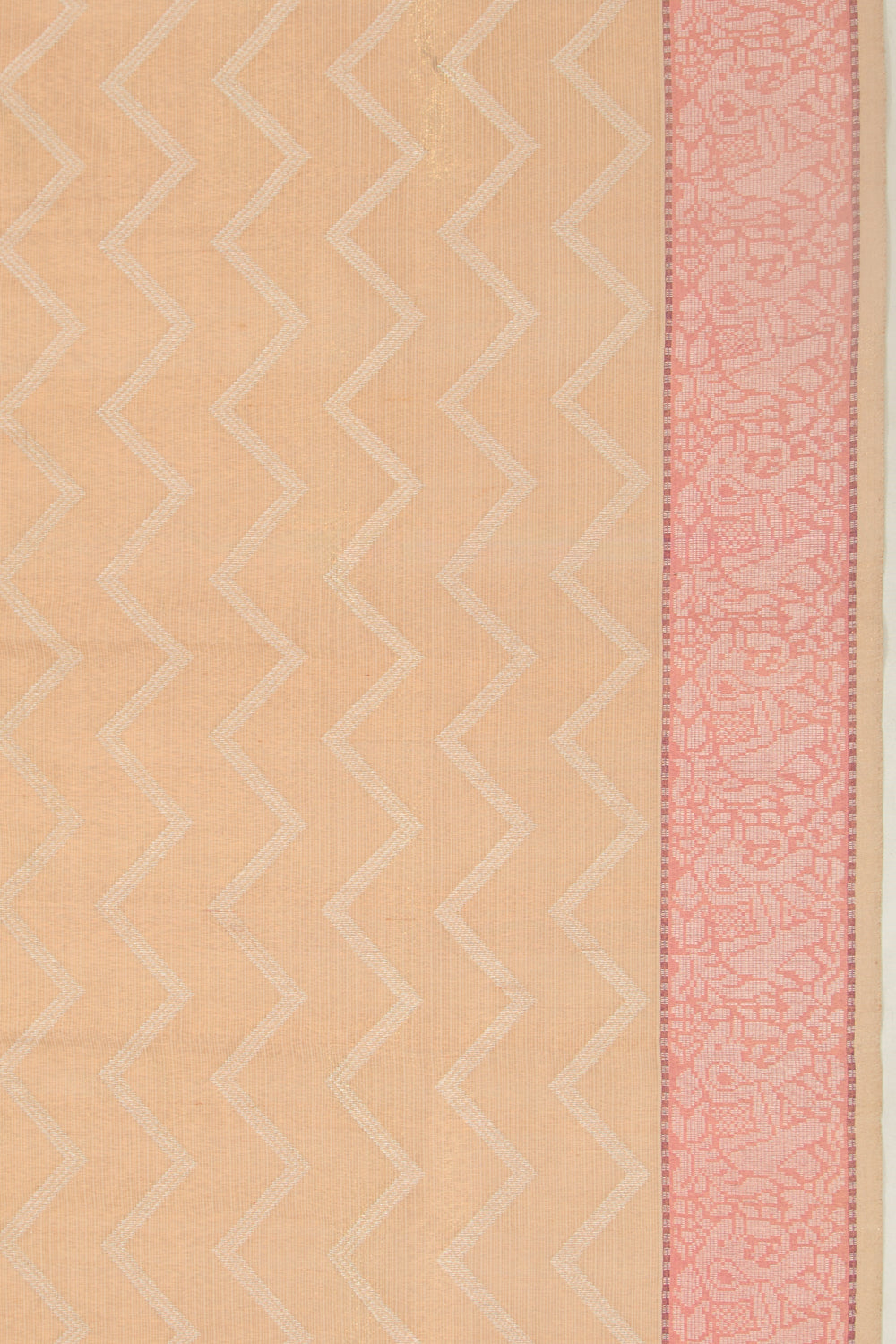 Kota Silk Tissue Zig Zag Lines Cream Saree
