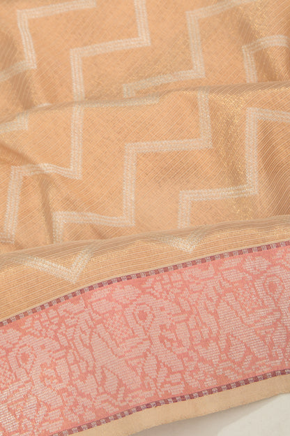 Kota Silk Tissue Zig Zag Lines Cream Saree