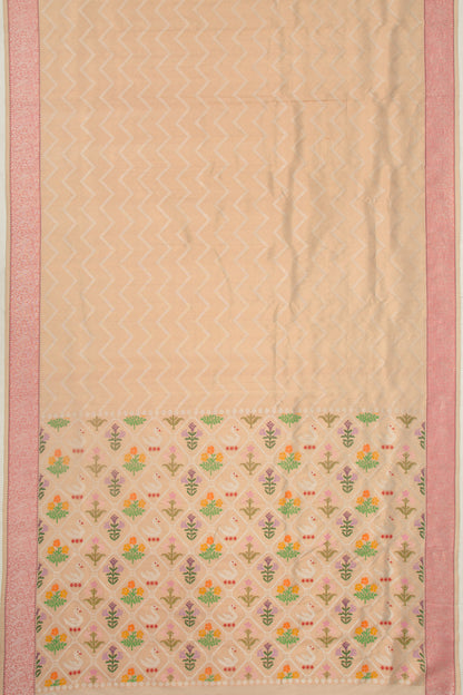 Kota Silk Tissue Zig Zag Lines Cream Saree