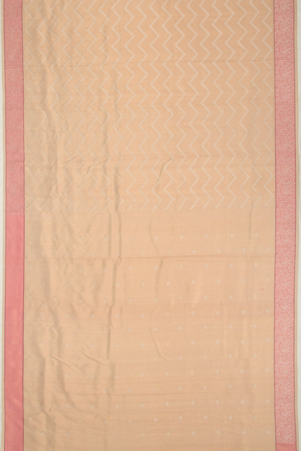 Kota Silk Tissue Zig Zag Lines Cream Saree