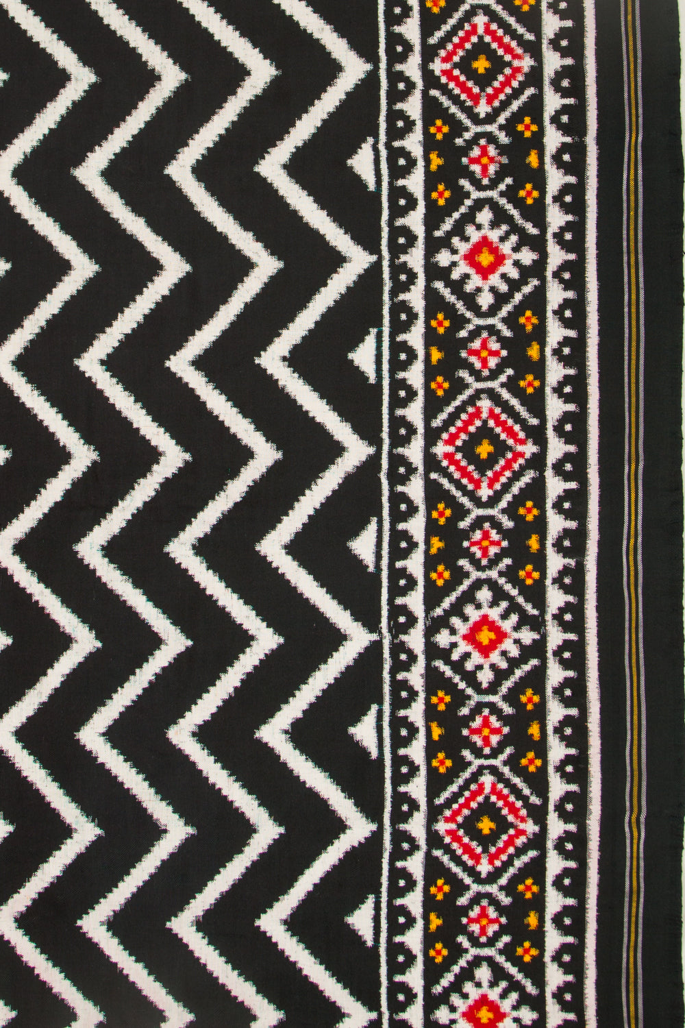 Patan Patola Silk Ikat White And Black Saree