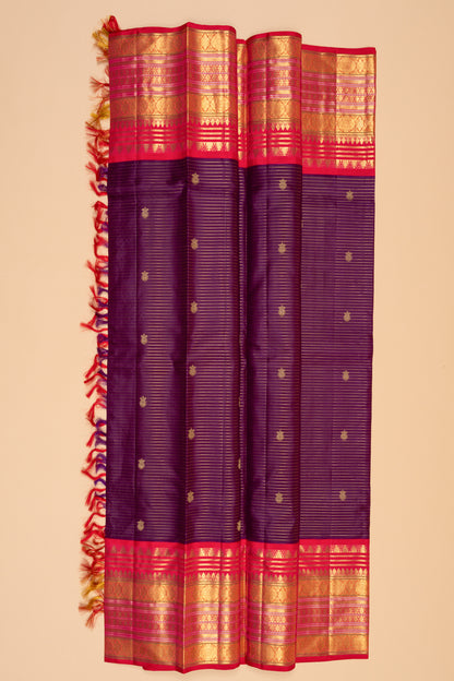 Kanchipuram Silk Oosi Lines And Butta Purple Saree