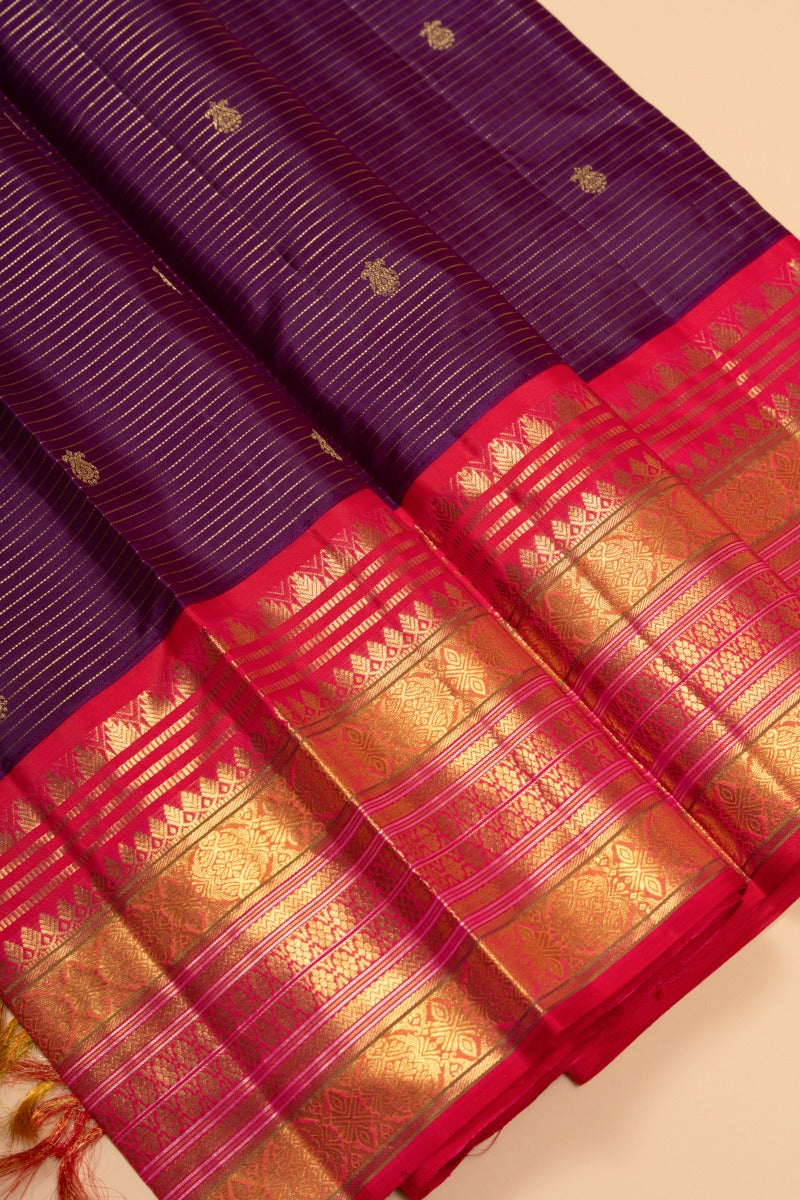 Kanchipuram Silk Oosi Lines And Butta Purple Saree