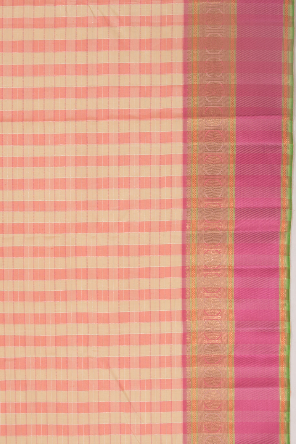 Kanchipuram Silk Checks Cream Saree