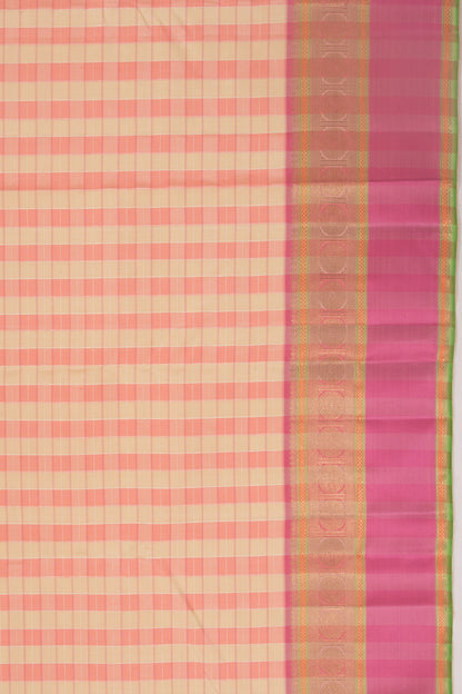 Kanchipuram Silk Checks Cream Saree