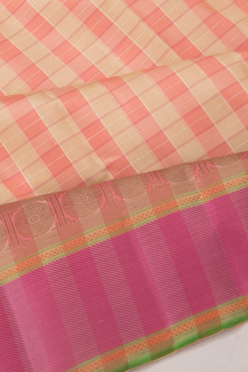 Kanchipuram Silk Checks Cream Saree