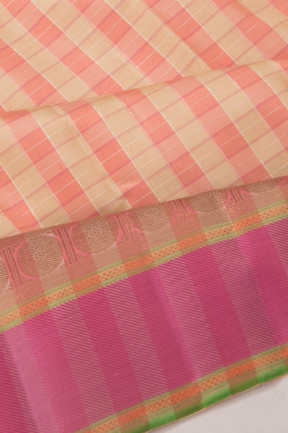 Kanchipuram Silk Checks Cream Saree