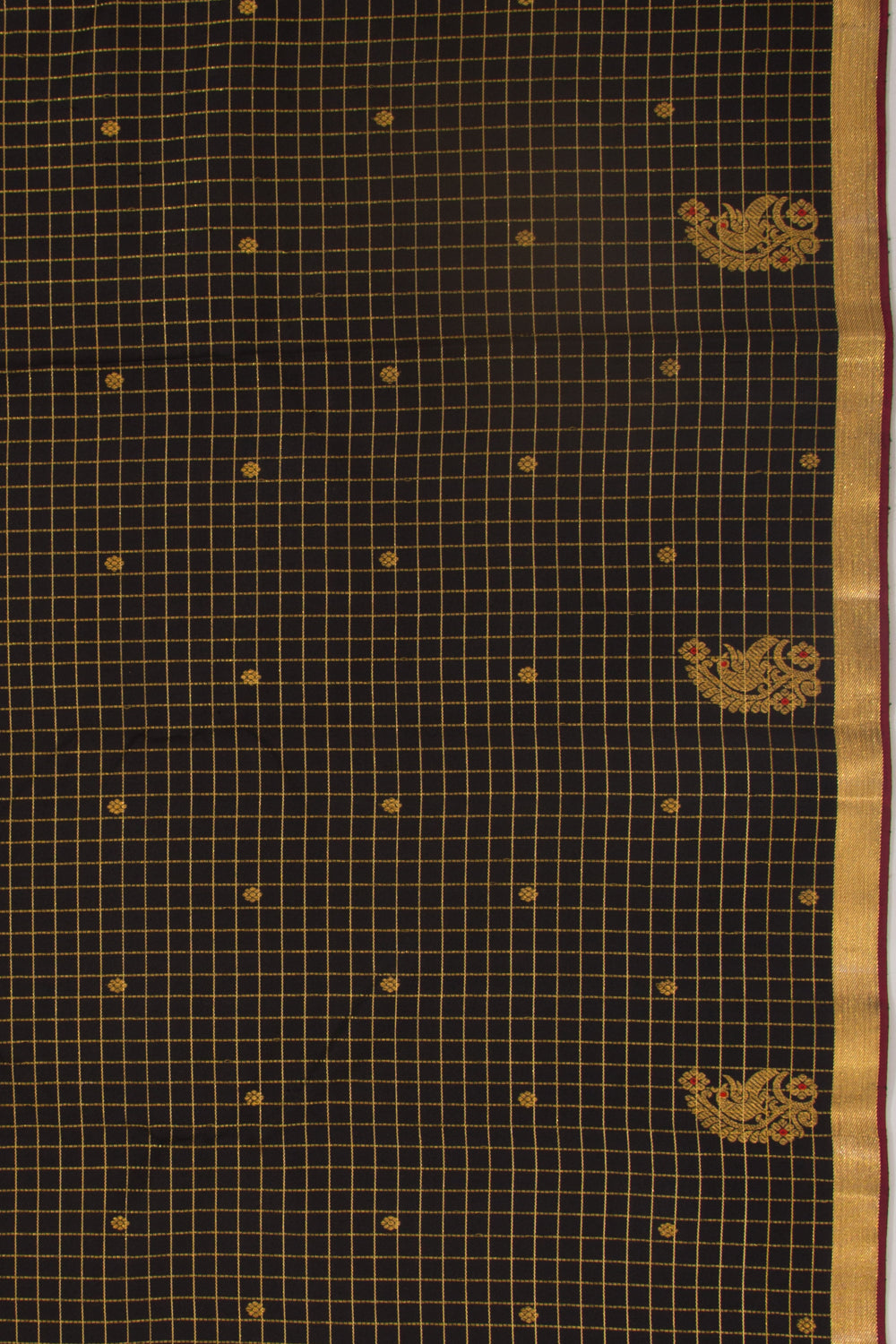 Kanchipuram Silk Checks And Butta Black Saree