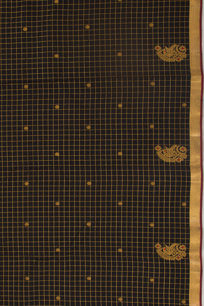Kanchipuram Silk Checks And Butta Black Saree