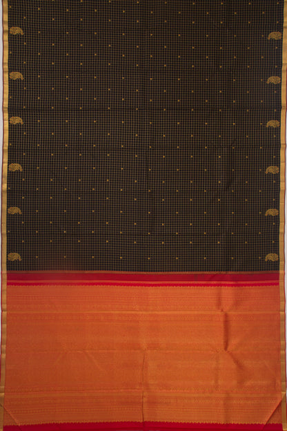 Kanchipuram Silk Checks And Butta Black Saree