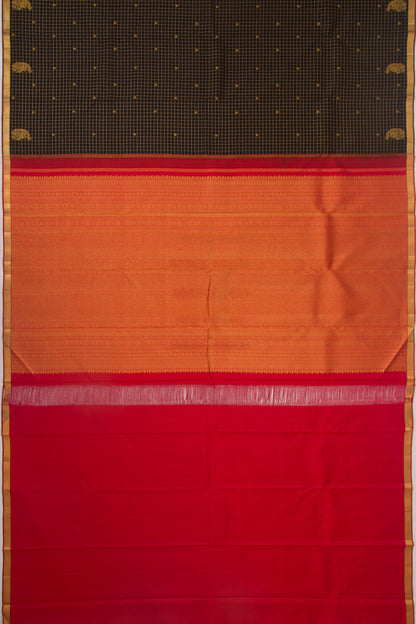 Kanchipuram Silk Checks And Butta Black Saree