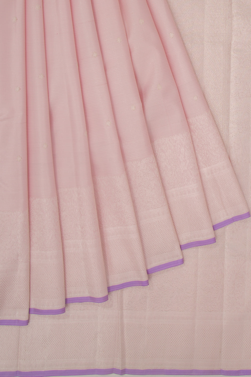 Kanchipuram Silk Horizontal Lines And Butta Baby Pink Saree