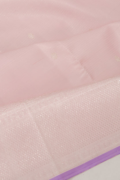 Kanchipuram Silk Horizontal Lines And Butta Baby Pink Saree