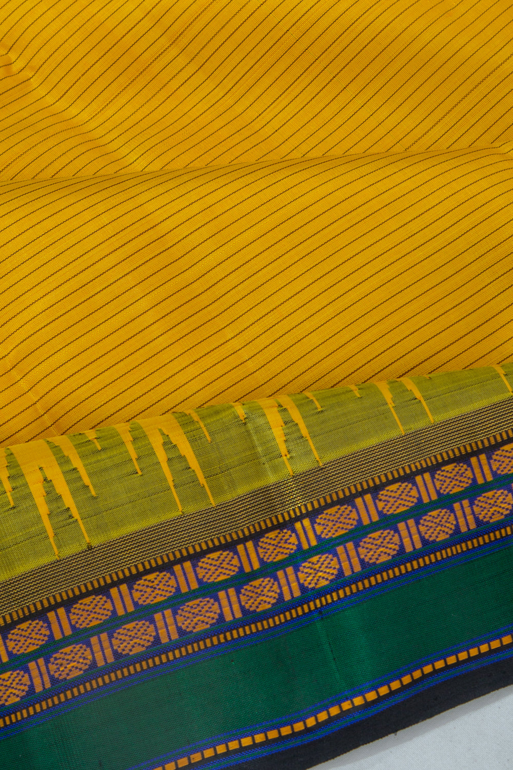 Kanchipuram Silk Horizontal Lines Yellow Saree