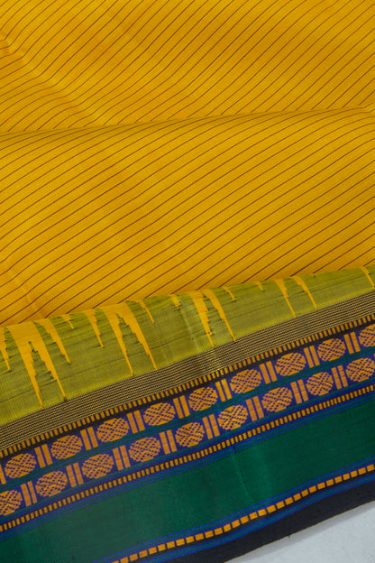 Kanchipuram Silk Horizontal Lines Yellow Saree