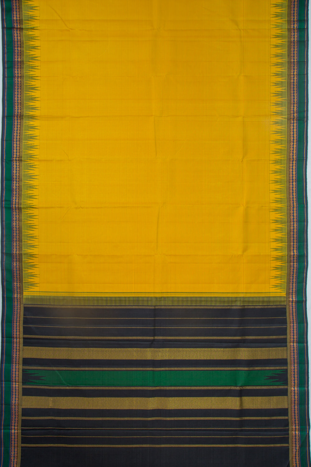 Kanchipuram Silk Horizontal Lines Yellow Saree
