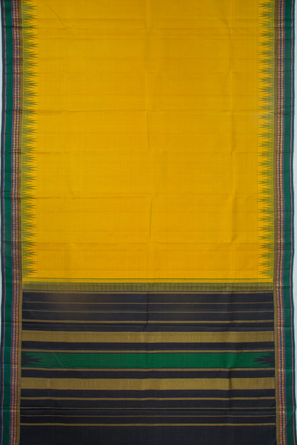 Kanchipuram Silk Horizontal Lines Yellow Saree