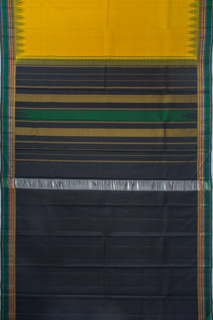 Kanchipuram Silk Horizontal Lines Yellow Saree