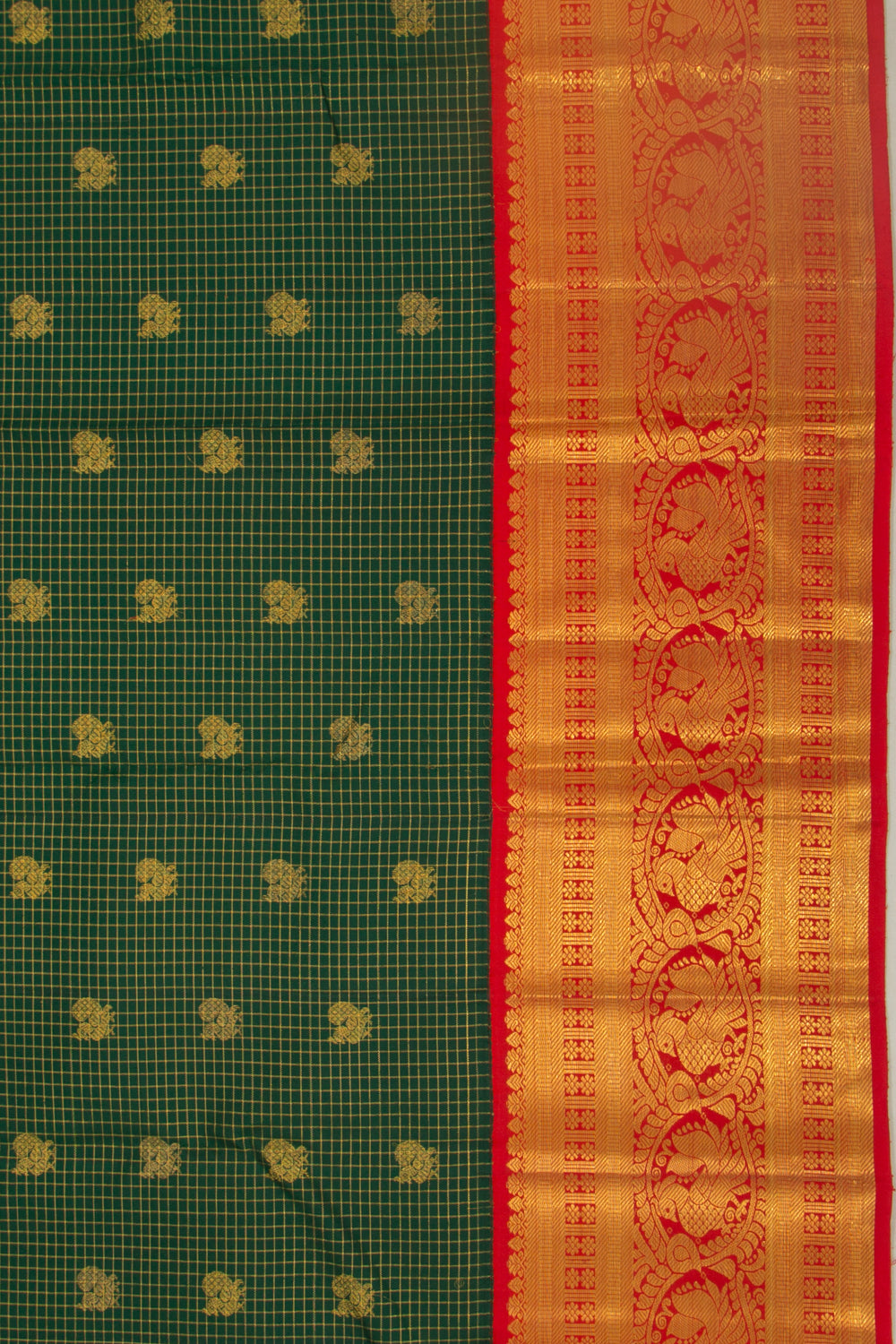 Kanchipuram Silk Checks And Butta Green Saree