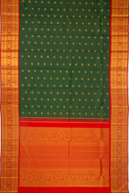 Kanchipuram Silk Checks And Butta Green Saree