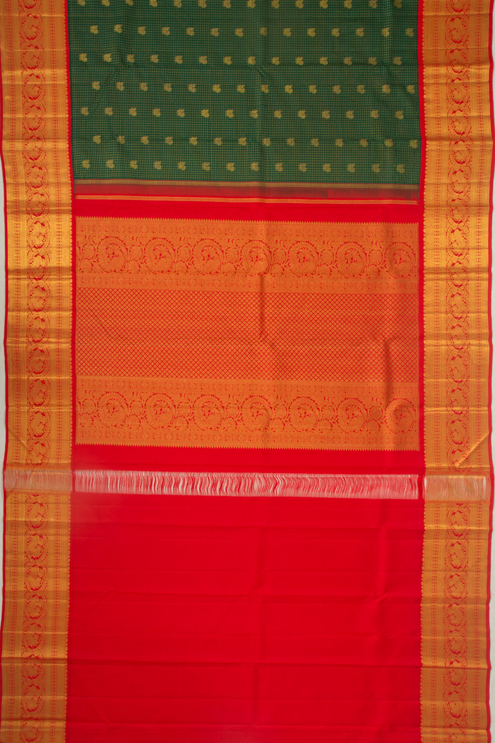 Kanchipuram Silk Checks And Butta Green Saree