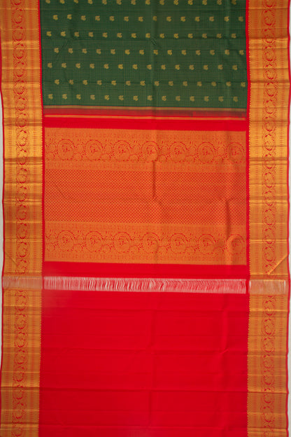 Kanchipuram Silk Checks And Butta Green Saree