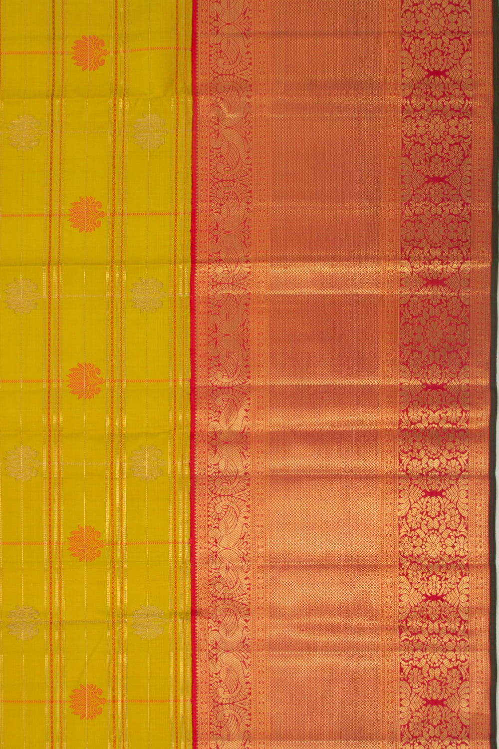 Kanchipuram Silk Checks And Butta Mehendi Green Saree