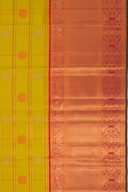 Kanchipuram Silk Checks And Butta Mehendi Green Saree