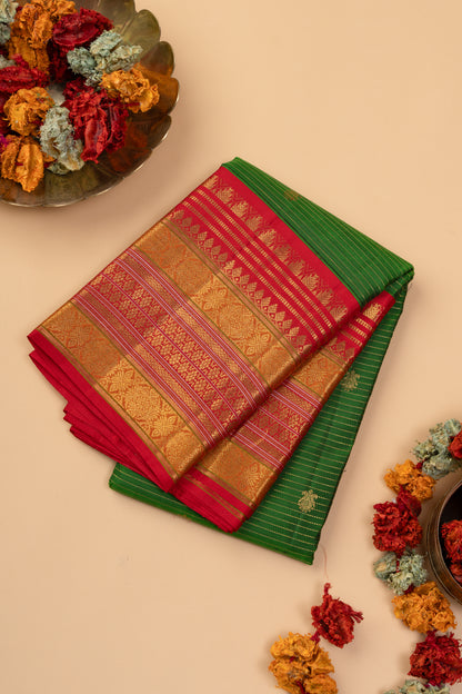 Kanchipuram Silk Oosi Lines And Butta Green Saree