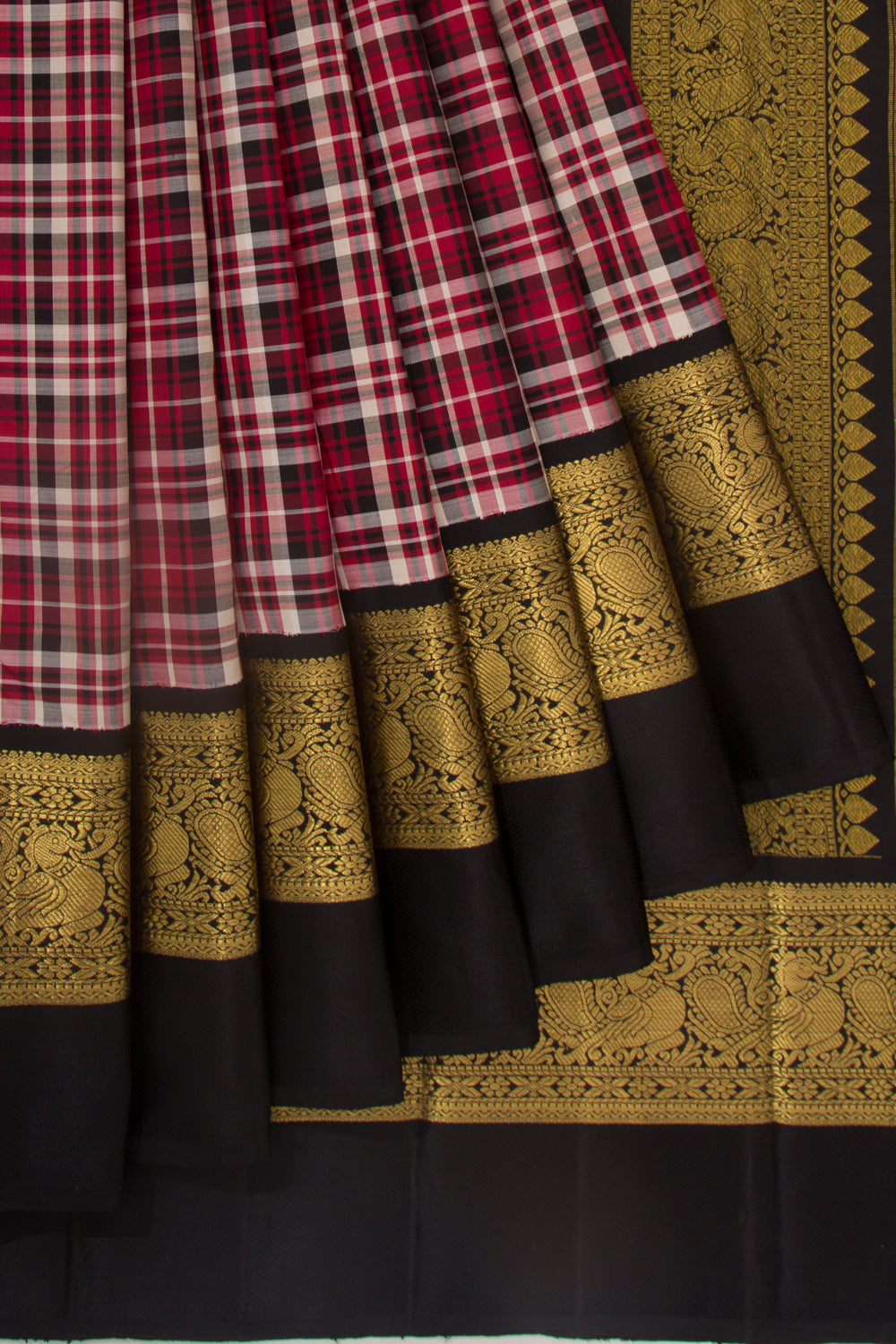 Kanchipuram Silk Checks Red Saree