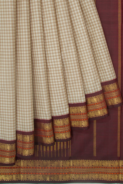 Kanchipuram Silk Checks Cream Saree
