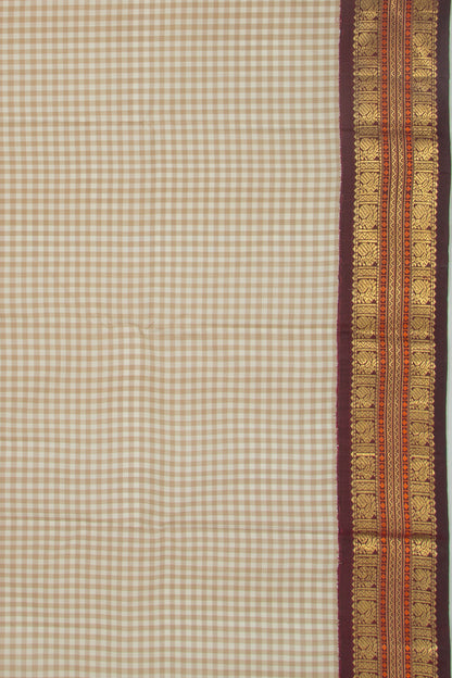 Kanchipuram Silk Checks Cream Saree
