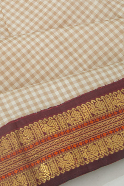 Kanchipuram Silk Checks Cream Saree