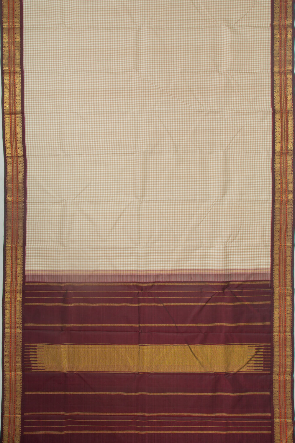 Kanchipuram Silk Checks Cream Saree