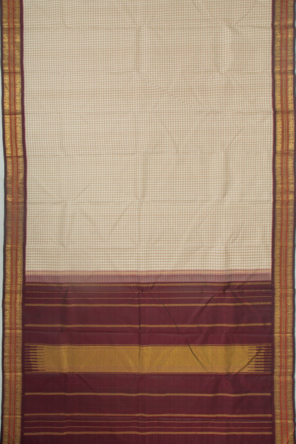 Kanchipuram Silk Checks Cream Saree