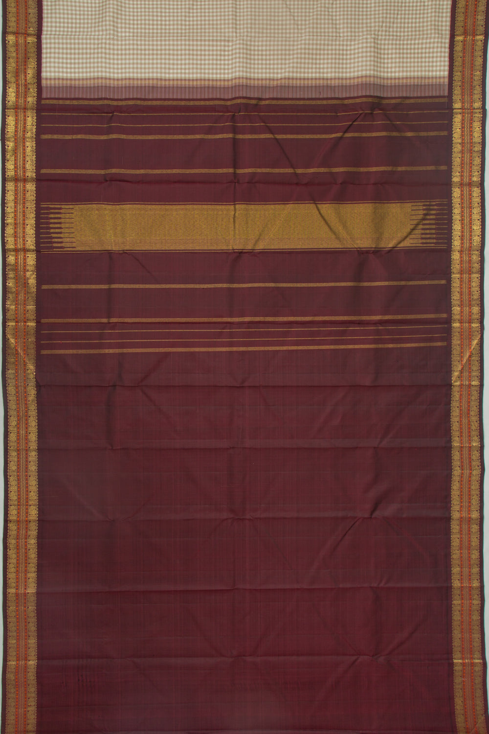 Kanchipuram Silk Checks Cream Saree